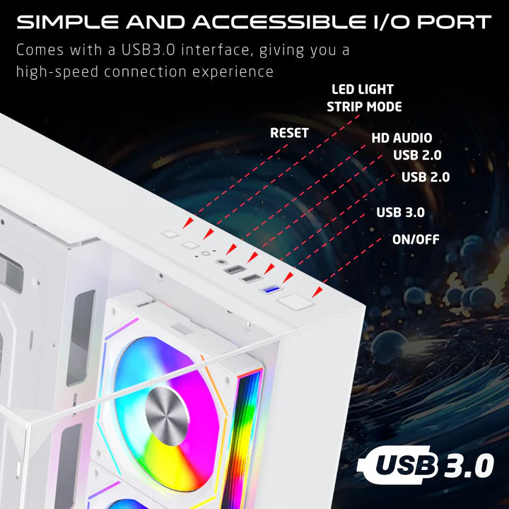 GAMEON Valkyrie I Series Mid Tower Gaming Case 4 Fans - White