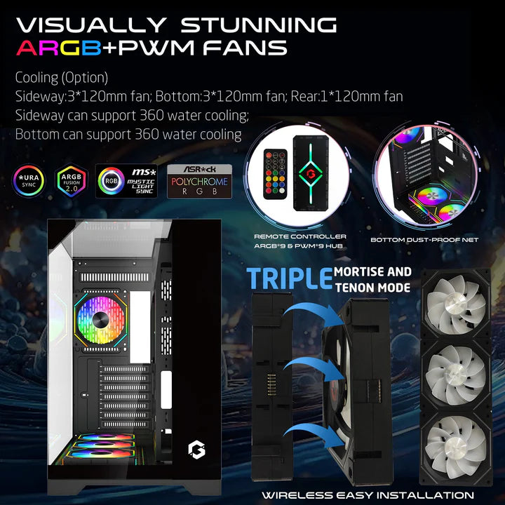 GAMEON Valkyrie I Series Mid Tower Gaming Case 4 Fans - Black