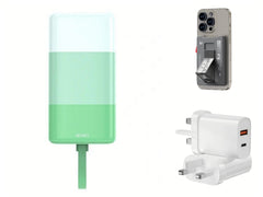 Bundle WIWU  Wi-P015 Colorful Serie Power Bank 10000mAh Green +Mag Wallet with Stand+U002 - QUICK FAST CHARGER UK  - WHITE