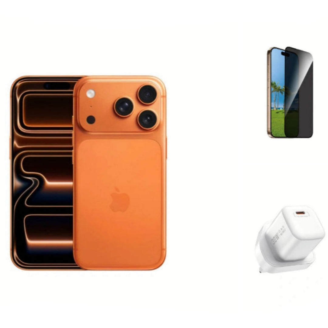 Apple iPhone 17 Pro Max 256GB Cosmic Orange+2.5D Privacy Tempered Glass for iPhone 17 Pro max+WIWU NANO 30W GAN PD CHARGER