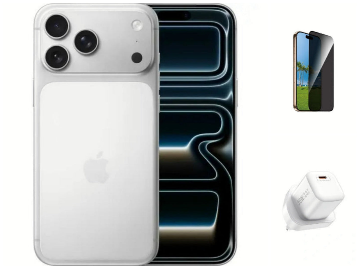 Apple iPhone 17 Pro Max 1TB Silver+2.5D Privacy Tempered Glass for iPhone 17 Pro max+WIWU NANO 30W GAN PD CHARGER