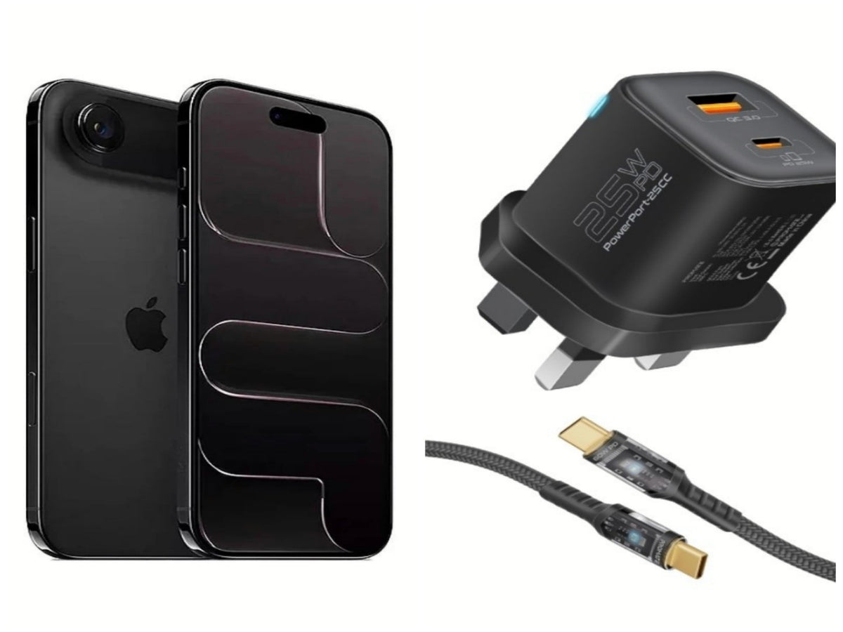 Apple  iPhone Air 512GB Space Black +Promate 25W Dual Port PD Wall Charger with 60W USB-C Cable, Quick Charge 3.0 Port, and 1.2m Transparent 60W Cable