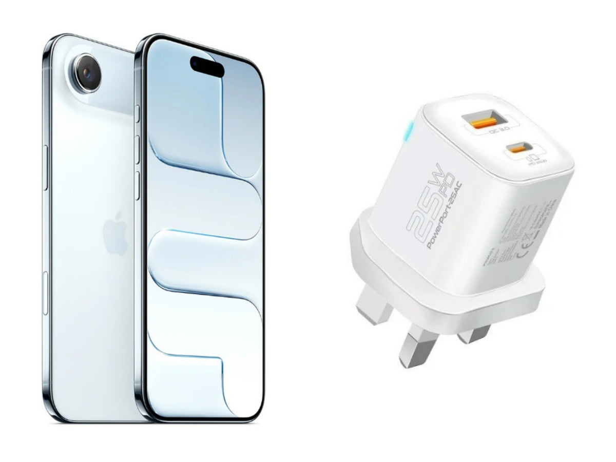 Apple  iPhone Air 256GB Sky Blue +Promate 25W Wall Charger Head with USB-A and Type-C Ports - White