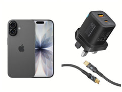 Apple iPhone 17 256GB Black +Promate 25W Dual Port PD Wall Charger with 60W USB-C Cable, Quick Charge 3.0 Port, and 1.2m Transparent 60W Cable