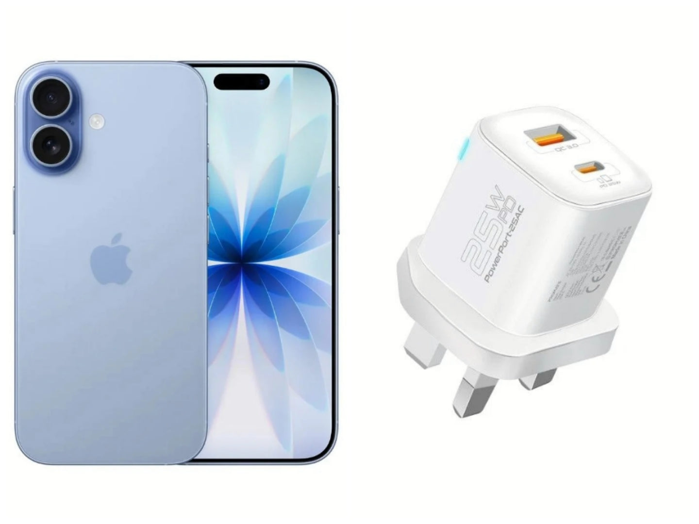 Apple iPhone 17 256GB Mist Blue +Promate 25W Wall Charger Head with USB-A and Type-C Ports - White