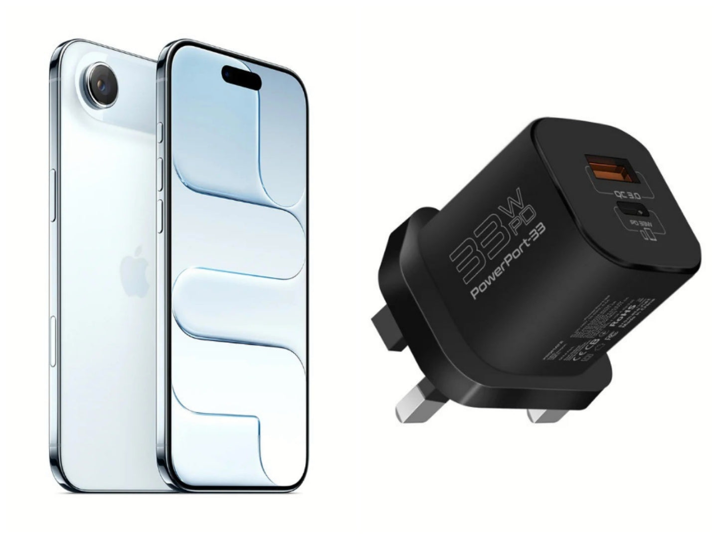 Apple iPhone Air 256GB Sky Blue +Promate  33W Power Delivery GaNFast Charging Adapter,BLACK