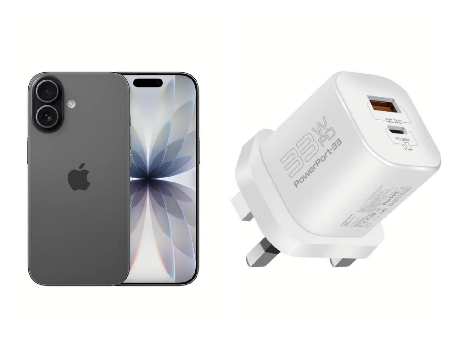Apple  iPhone 17 256GB Black+Promate 33W Power Delivery GaNFast Charging Adapter- White