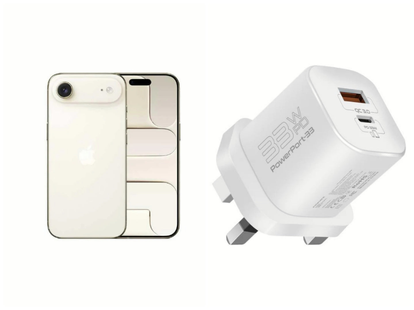 Apple iPhone Air 512GB Light Gold  +Promate 33W Power Delivery GaNFast Charging Adapter- White