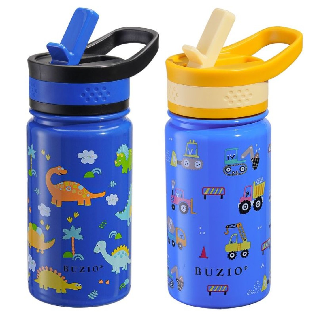 Buzio Kids Bottle with Straw Lid | 2 Pack 500ML - Cars+Dinosaur
