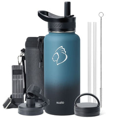 Buzio Trio Series Water Bottle with 3 Lids and Sleeve 1L - Indigo Crush