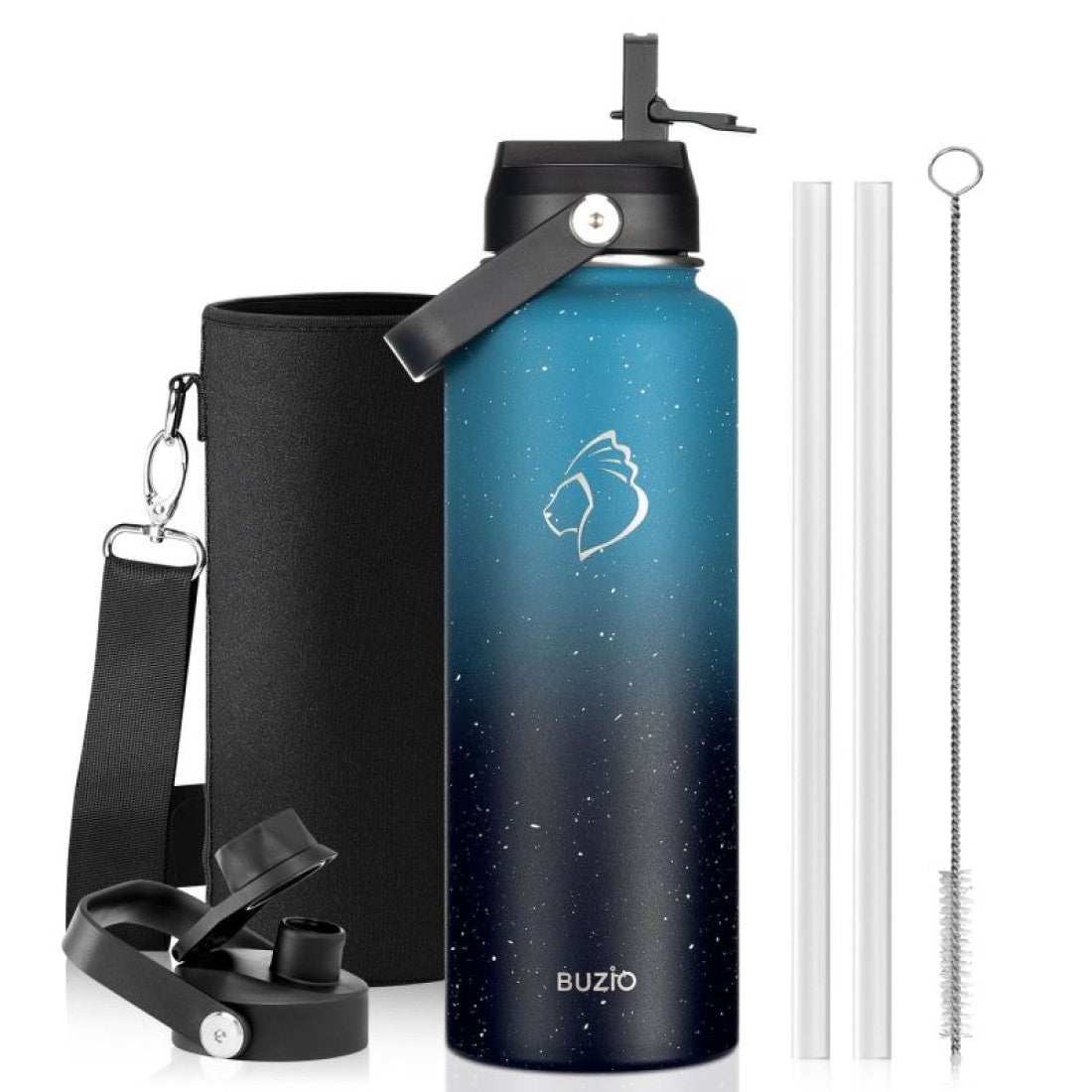 Buzio Duet Series Water Bottle with 2 Lids and Sleeve 1.2L - Starry Indigo