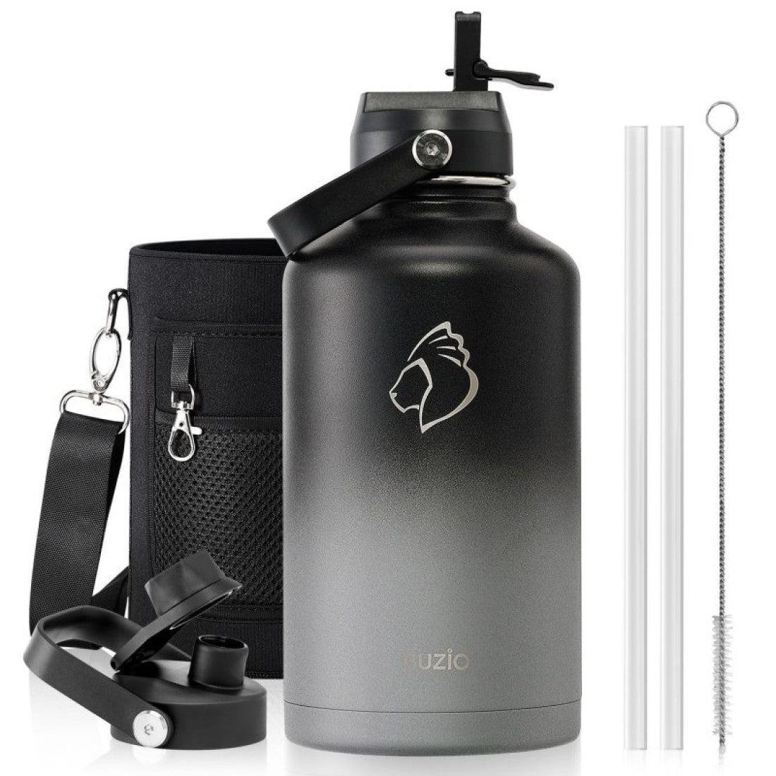 Buzio Duet Series Water Bottle with 2 Lids and Sleeve 1.9L - Shadow