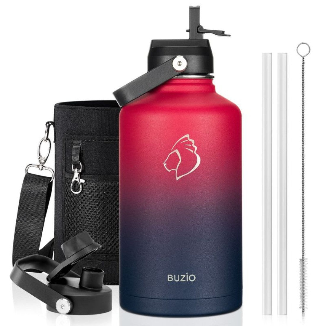 Buzio Duet Series Water Bottle with 2 Lids and Sleeve 1.9L - Ruby Red Navy