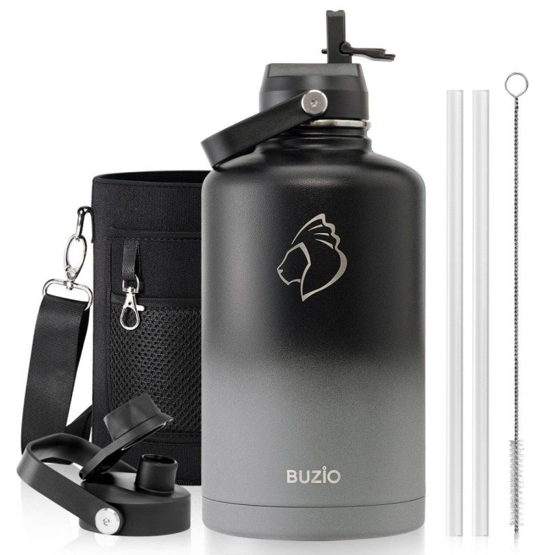Buzio Duet Series Water Bottle with 2 Lids and Sleeve 2.5L - Shadow