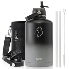 Buzio Duet Series Water Bottle with 2 Lids and Sleeve 2.5L - Shadow