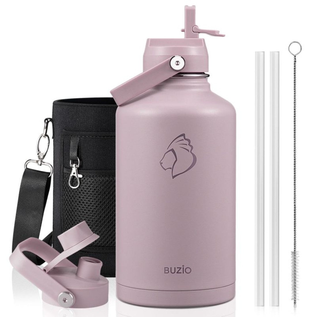 Buzio Duet Series Water Bottle with 2 Lids and Sleeve 1.9L - Purple