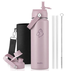 Buzio Duet Series Water Bottle with 2 Lids and Sleeve 700ML - Purple