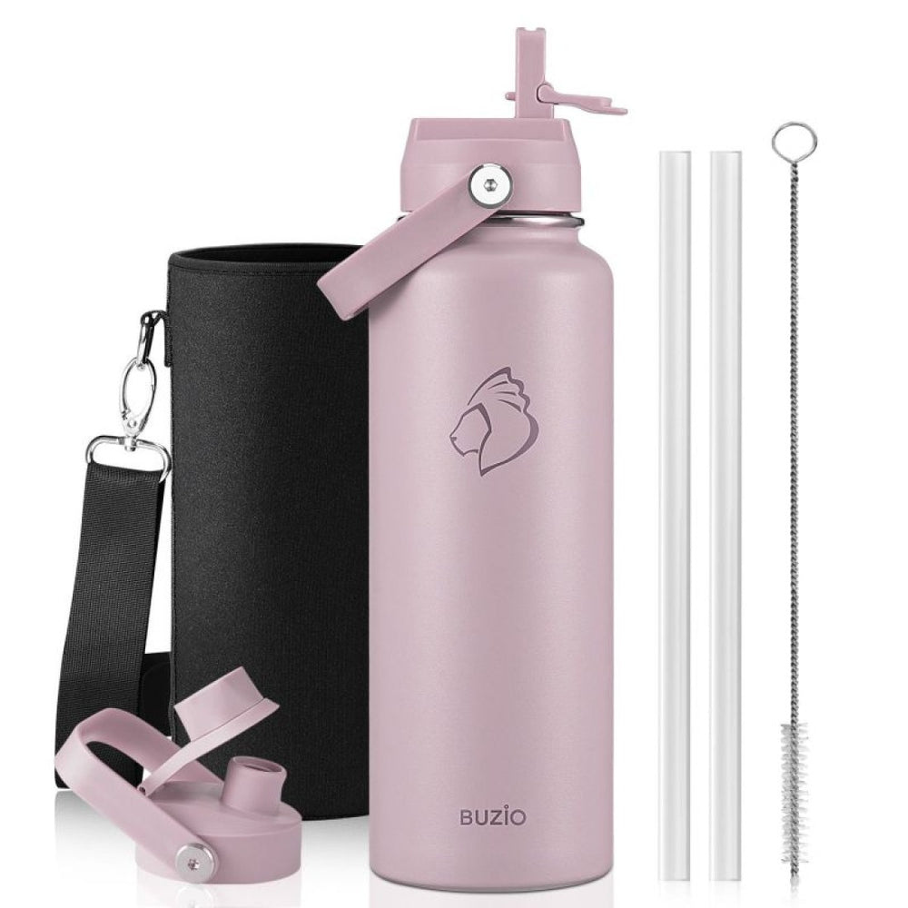 Buzio Duet Series Water Bottle with 2 Lids and Sleeve 1.2L - Purple