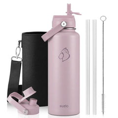 Buzio Duet Series Water Bottle with 2 Lids and Sleeve 1.2L - Purple