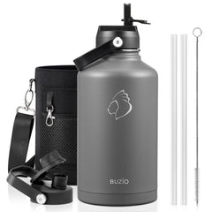 Buzio Duet Series Water Bottle with 2 Lids and Sleeve 1.9L - Grey