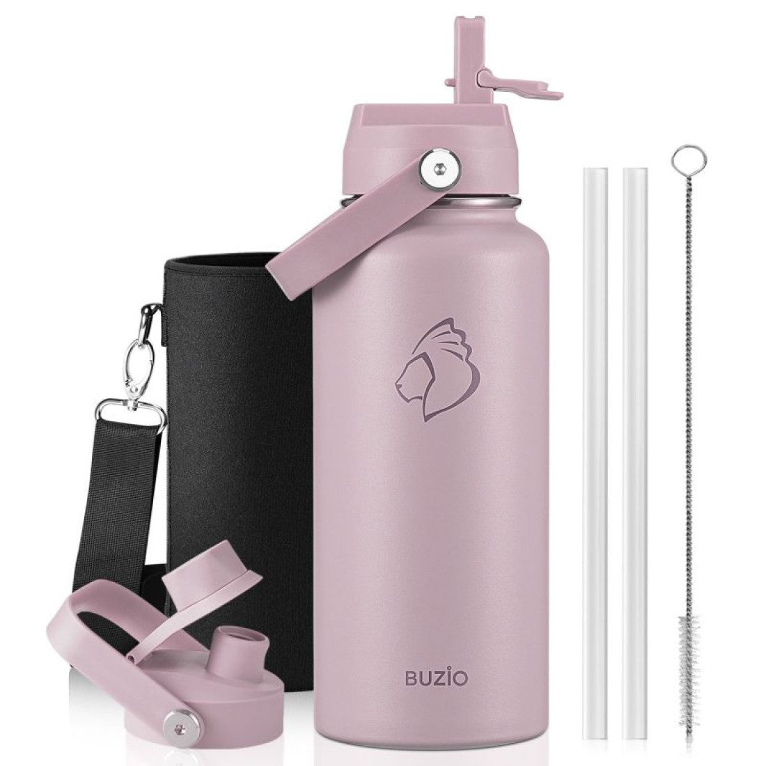 Buzio Duet Series Water Bottle with 2 Lids and Sleeve 1L - Purple