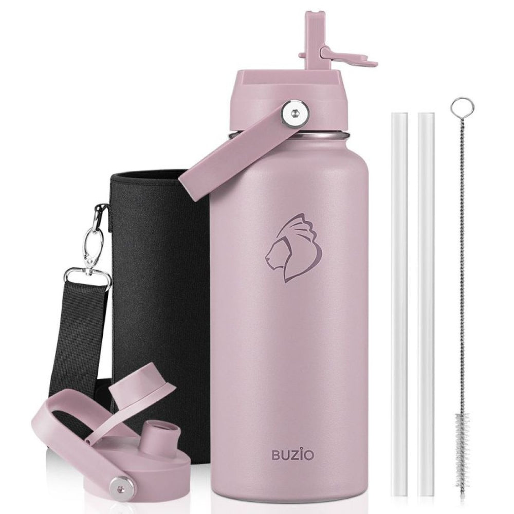 Buzio Duet Series Water Bottle with 2 Lids and Sleeve 1L - Purple