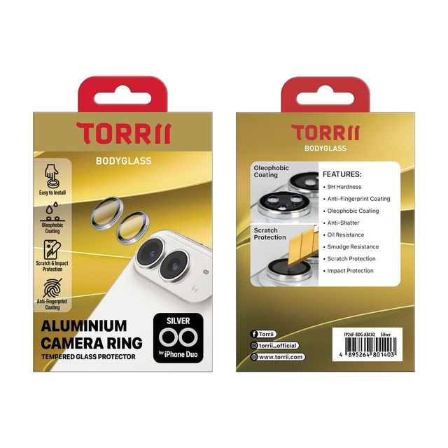 Torrii BODYGLASS Aluminium Camera Protector Ring for iPhone Duo – Silver