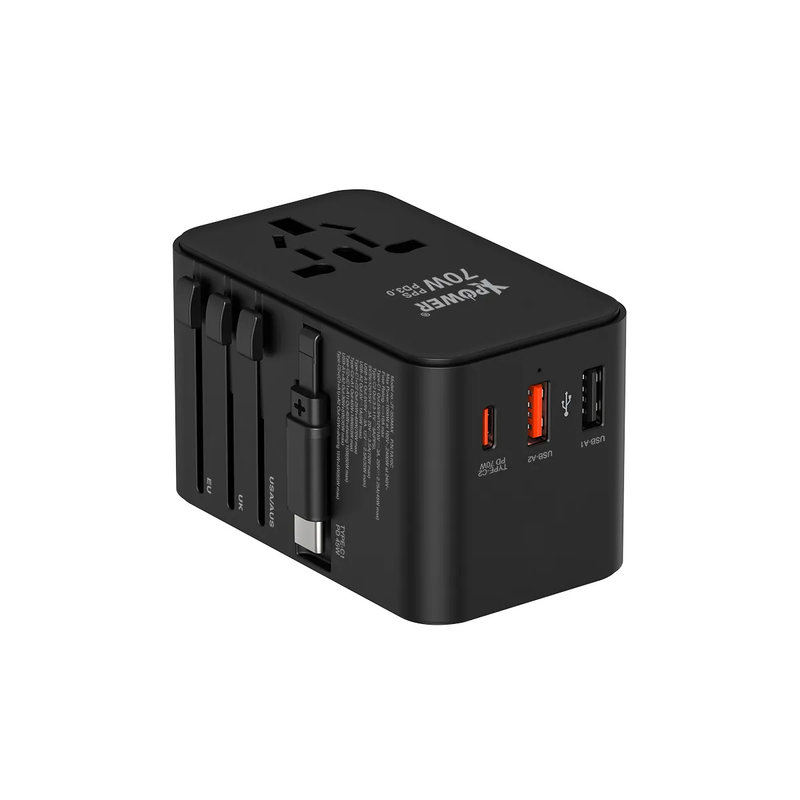 XPower TA70C 70W PD output PPS GaN Travel Adaptor Built-in Type-C Cable - Black