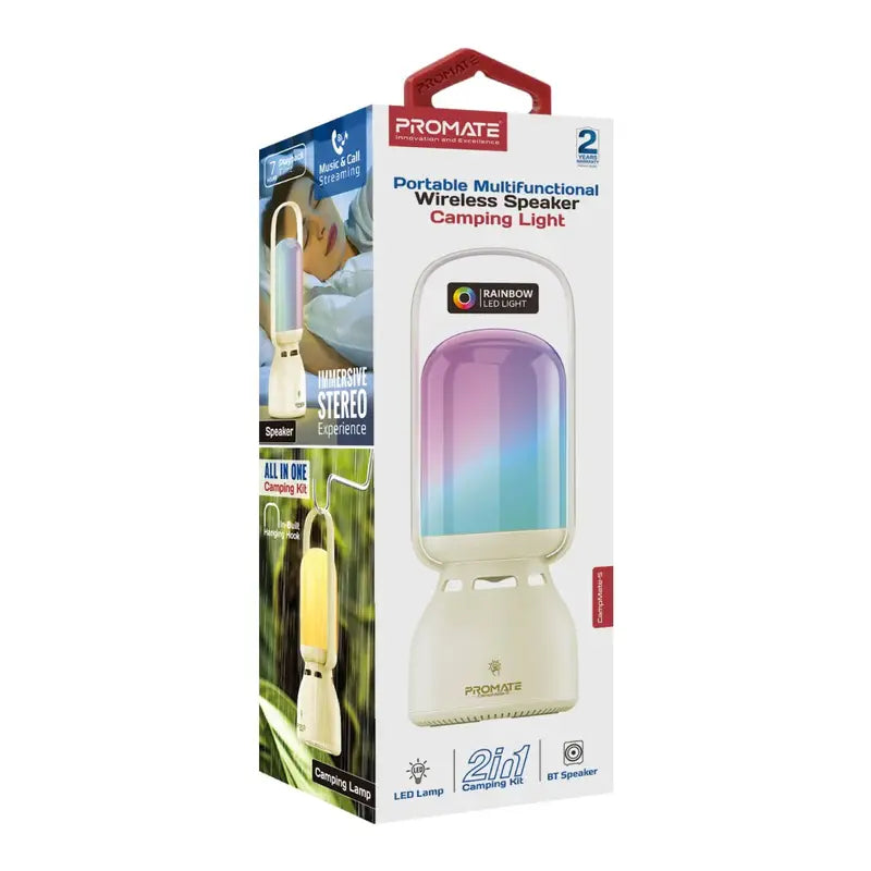 PROMATE 2-in-1 Portable Multifunctional Bluetooth Speaker Camping Light,GREY
