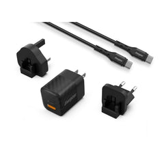 Energizer Wall Charger 38W/ 3x  Multi-Plug / PD QC 3.0 + USB-C to USB-C Cable/ Black