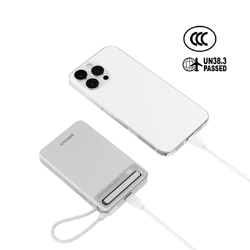 10000mAh 45W Power Bank with Type-C Cable & Stand CCC Safety XPower MagNetoPlus Aluminium Alloy   - Silver