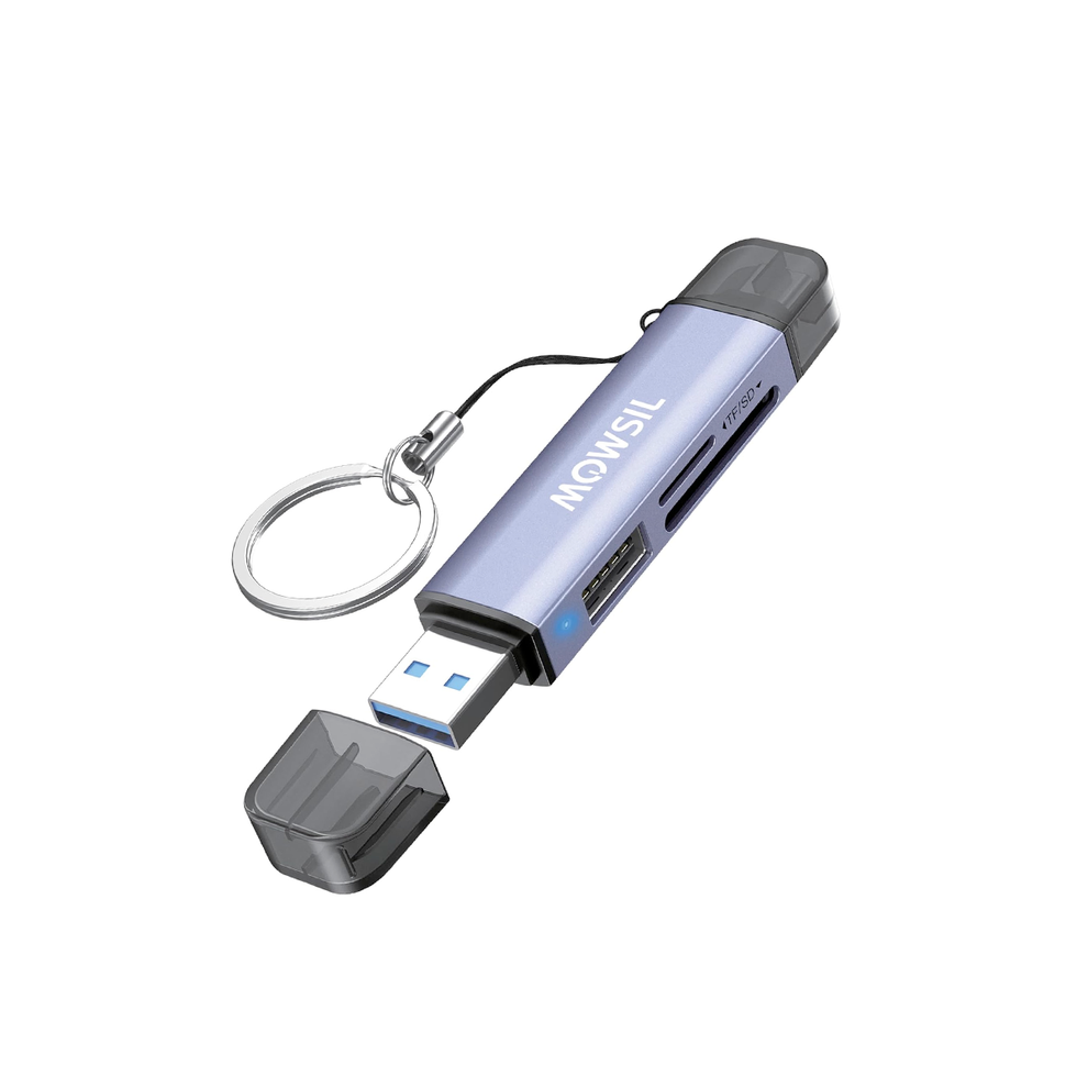Mowsil 3-in-1 SD Card Reader USB 3.0 & USB-C OTG | Dual Slot Adapter 5Gbps High-Speed for Mac & Windows