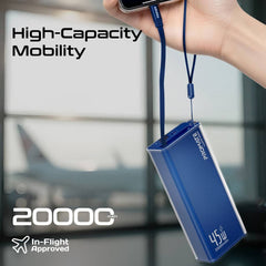 PROMATE  Power through your day with this 20,000mAh power bank featuring 45W fast charging,Blue