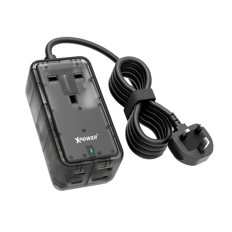 XPower PS1C 65W Gan 5 Output Power Strip 2 x USB 60W and 2 x Type-C 65W - Transparent Black