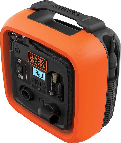 Black & Decker 12v 160 psi portable electric air inflator compressor for bike cars inflatables and sports balls orange/black