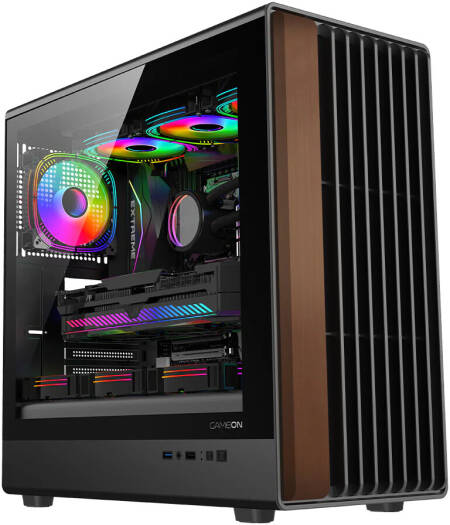 GAMEON Timber Midnight Series ARGB Mid Tower Gaming Case - Wood/Black