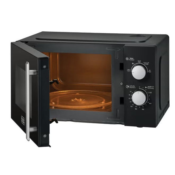 Black & Decker Microwave Oven, 20L, 700W, 5 Power Levels, Defrost Function, 35-Min Timer, 255mm Glass Turntable for Even Cooking, Easy-Clean Cavity, Stylish Chrome Knobs – Black  - MZ2005P-B5