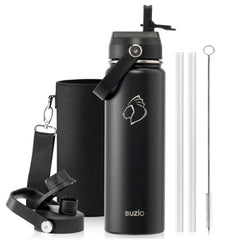 Buzio Duet Series Water Bottle with 2 Lids and Sleeve 650ML - Black