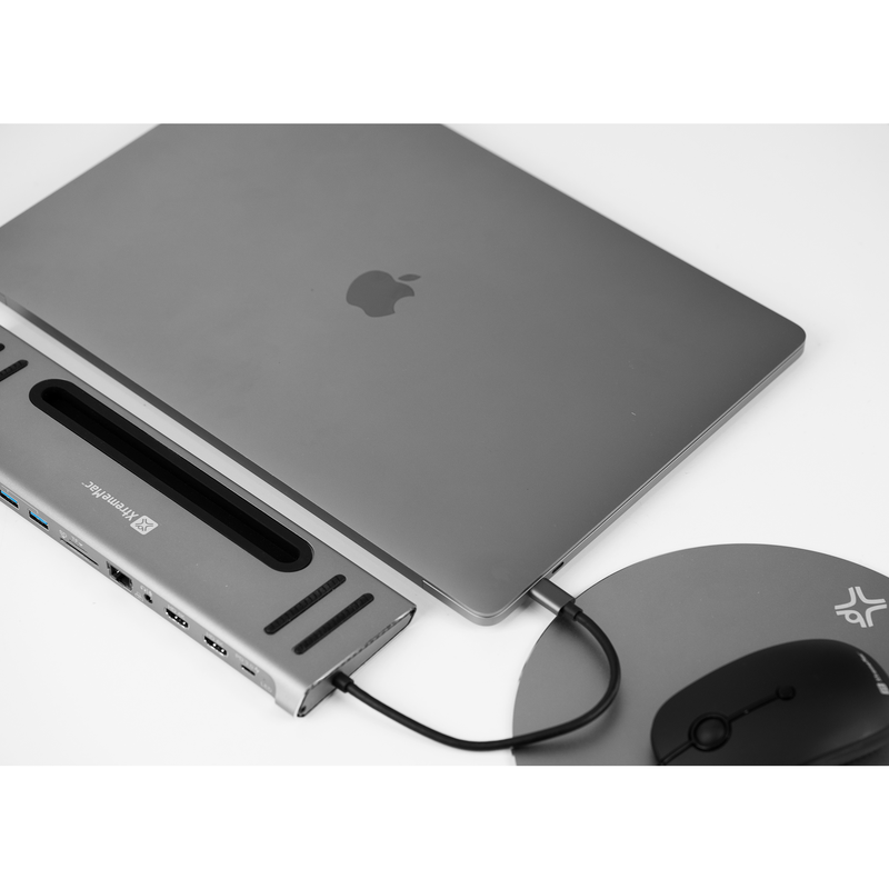 إكستريم ماك محطة توصيل تايب سي 12 في 1، إيثرنت ومنفذا عرض 4K وقارئ بطاقات SD وMicroSD وتمرير طاقة 100 واط وتايب سي و4 منافذ يو إس بي 3.0 ومدخل ومخرج صوت