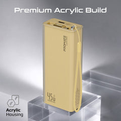 PROMATE  Power through your day with this 20,000mAh power bank featuring 45W fast charging,Gold