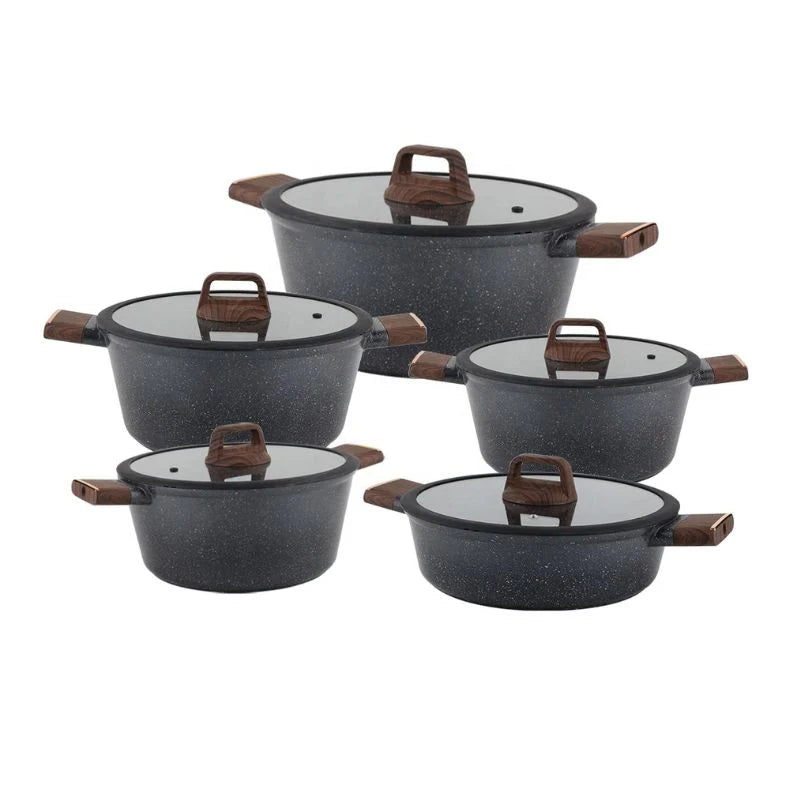 OSFE Marble Cookware Set 12 pcs (32, 28, 24, 20 cm Pots, 28 cm Pan) with 2 Pcs of Utensil Tools