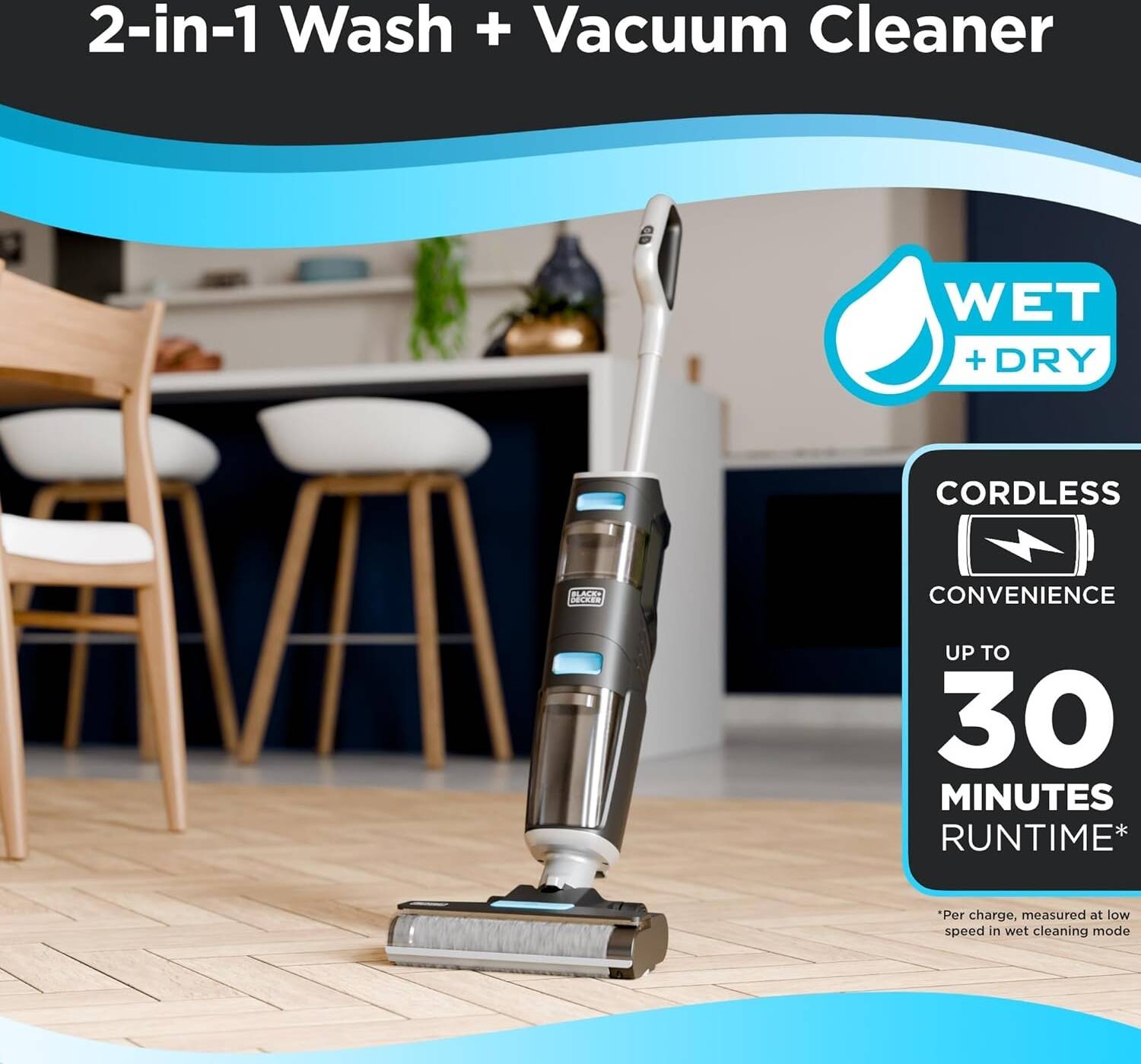 Black & Decker Cordless Wet Dry Vacuum Cleaner and Mop, Vacuum Wash Duo with Self-Cleaning, Edge Cleaning and Digital Display, Space-Saving