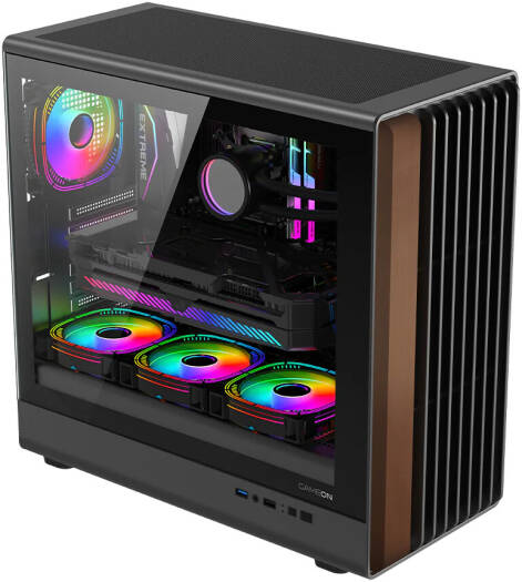 GAMEON Timber Midnight Series ARGB Mid Tower Gaming Case - Wood/Black