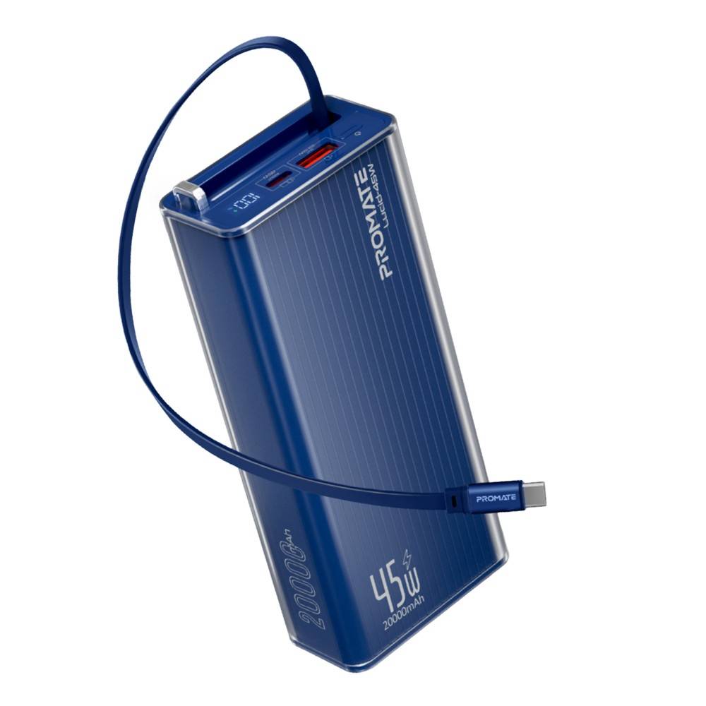 PROMATE  Power through your day with this 20,000mAh power bank featuring 45W fast charging,Blue
