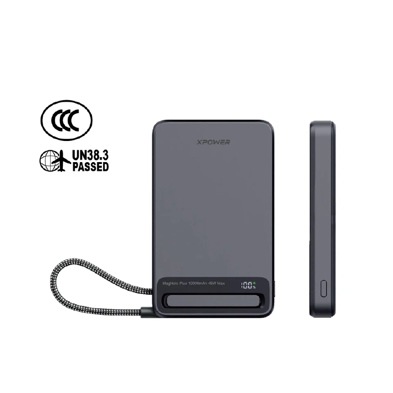 10000mAh 45W Power Bank with Type-C Cable & Stand CCC Safety XPower MagNetoPlus Aluminium Alloy   - Gray