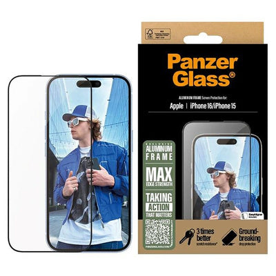 PanzerGlass® Screen Protector Aluminum Frame iPhone 16 Plus | Ultra-Wide Fit
