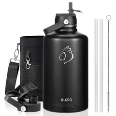 Buzio Duet Series Water Bottle with 2 Lids and Sleeve 2.5L - Black