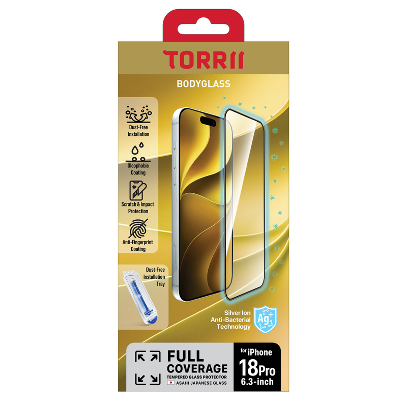 Torrii Bodyglass Screen Protector for iPhone 18 Pro (6.3”) Anti-bacterial – Full Coverage
