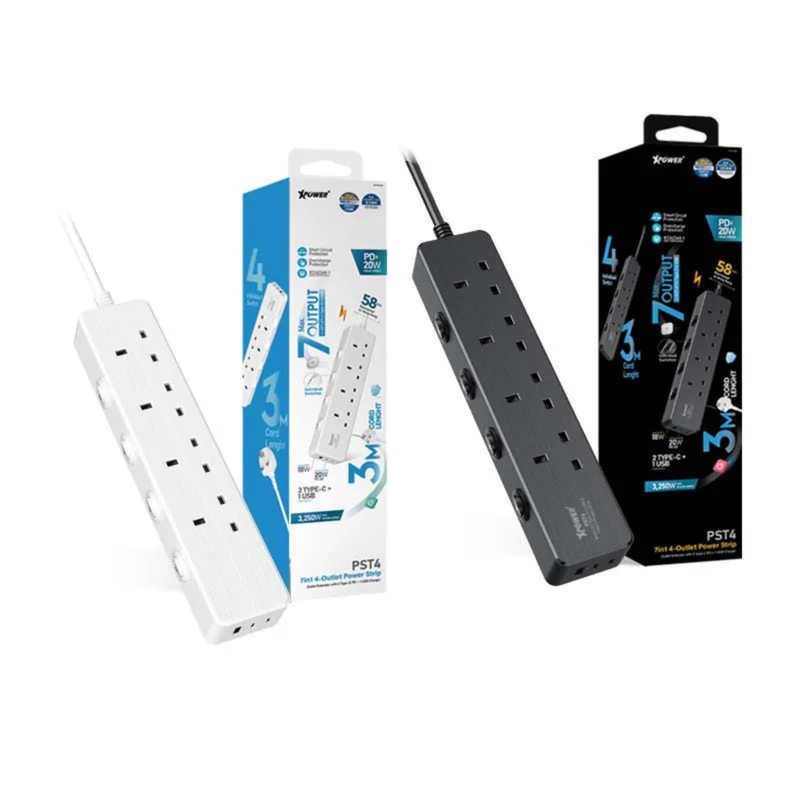 XPower PST4 58mm 7 OUTPUT Type-C PD 3.0 4 Sockets Black-4895246612904
