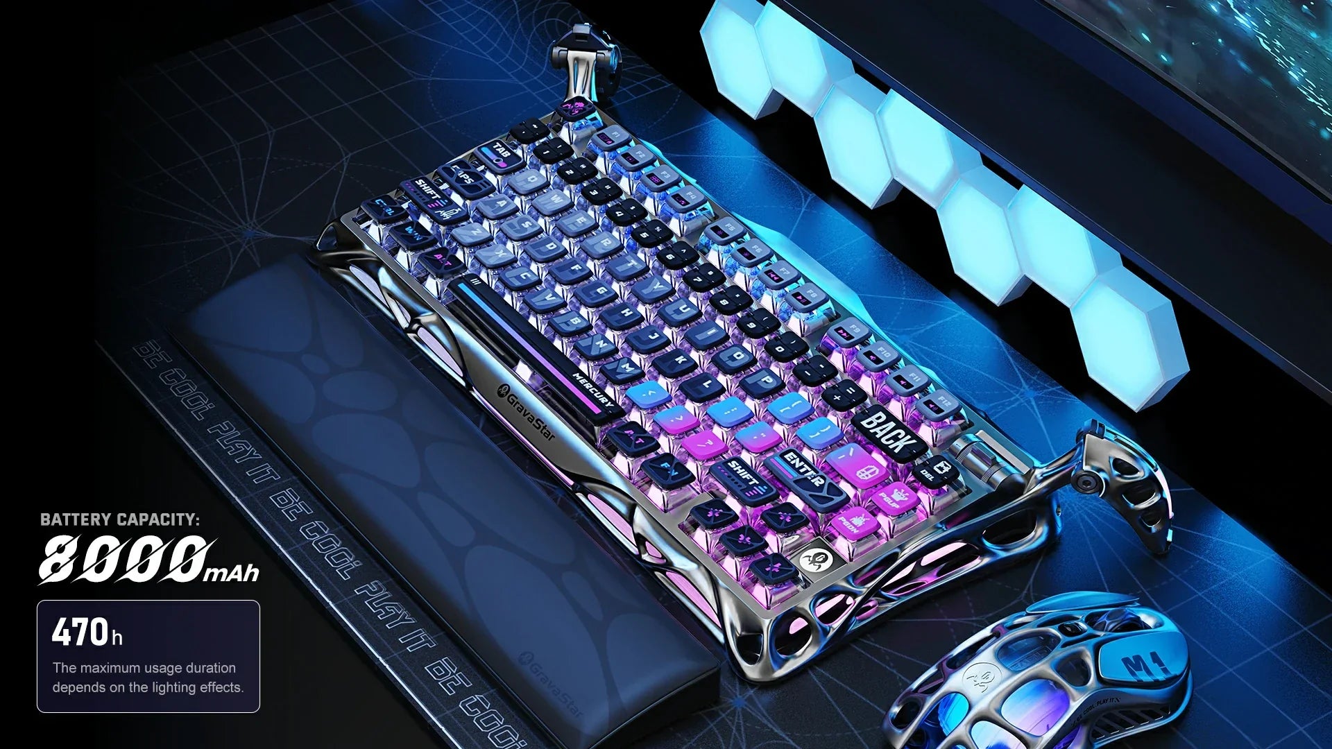 لوحة مفاتيح الألعاب الميكانيكية اللاسلكية GravaStar Mercury K1 Pro بنسبة 75% باللغة العربية إصدار خاص - سايبر بانك